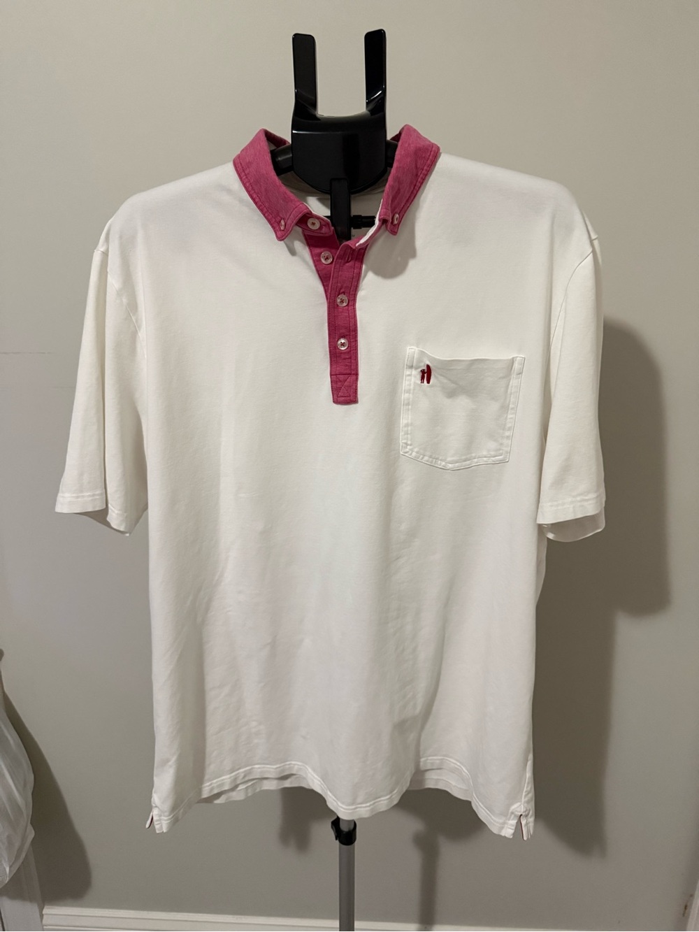 Johnnie-O Hangin’ Out Polo Shirt Mens XXL White Pink Stretch Cotton Pocket Golf